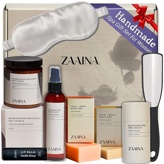 ZAAINA Wellness Spa Package - Relaxing Spa Gifts for Her, Self Care Kit for Mom Wife Friend, Christmas Holiday Gift Basket for Women, Pampering Home Spa Kit, Birthday Gifts for Women