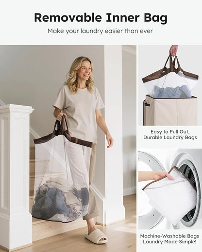 SOLEDI Laundry Hamper with Lid 130L Large & Tall Collapsible Laundry Basket, Clothes Hamper with Bag Removable Easy to Carry, Dirty Hampers for Bedroom, Bathroom, Dorm, College, Beige