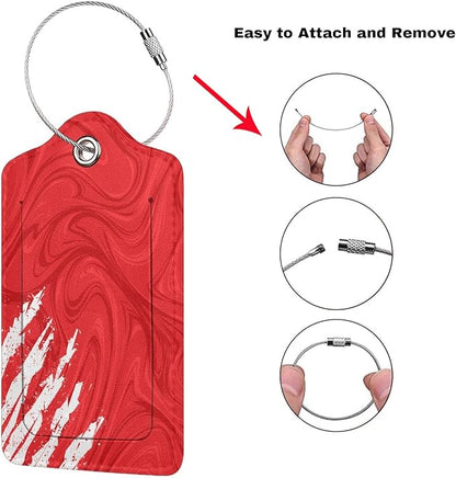 2-Pack Artistic Red Luggage Tags for Suitcases, Leather Art Abstract Style Baggage Tag with Loop, Cool White Scratches Bag Tags Private Name ID Labels for Women Girl Men Boys Travel Baggage Suitcase