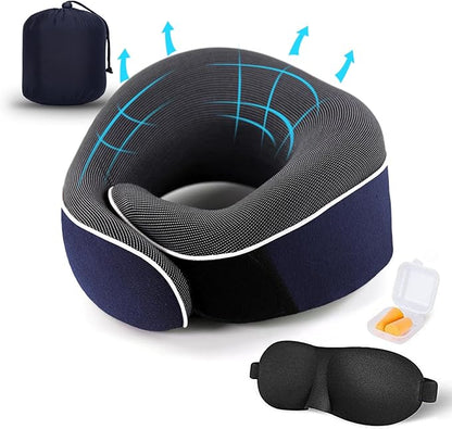 TALLGO Travel Neck Pillow, Best Memory Foam Airplane Pillow for Head Support Soft Adjustable Pillow for Plane, Car & Home Recliner Use (Blue)