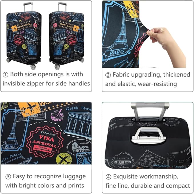 fancyfree Luggage Cover Washable Suitcase Protector Anti-scratch Suitcase cover (Colorful Landmarks, M(22"-24" luggage))