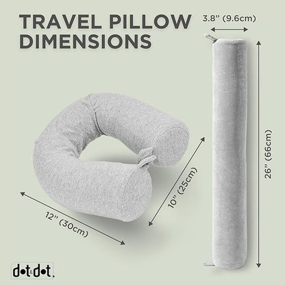 Dot&Dot Twist Memory Foam Travel Pillow for Airplanes - Travel Neck Pillow for Sleeping - Airplane Pillow for Neck Support, Chin, Lumbar and Leg - Adjustable, Bendable Neck Roll Pillow