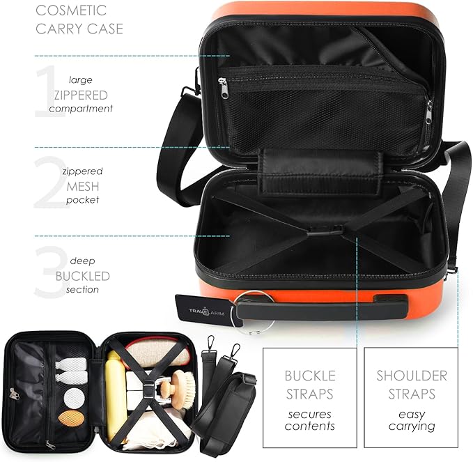 TRAVELARIM 22 Inch Carry On Luggage 22x14x9 Airline Approved, Small Carry On Suitcase, Hard-shell Carry-on Luggage with Wheels, Durable Orange Luggage Carry-On with Cosmetic Case and Luggage Scale