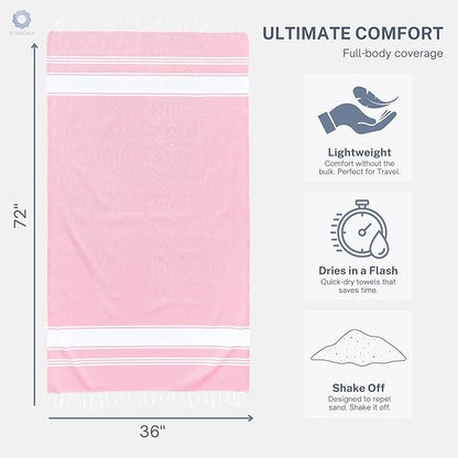 Cotton Turkish Beach Towel Towels Oversized 36"x72" Pool Absorbent Extra Large Quick Dry Sand Travel Towel (Pink, 4 Pack)