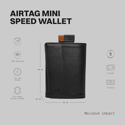 The Frenchie Co. - AirTag Speed Wallet Mini - Ultra-Slim RFID Blocking Card Holder - Quick-Access Pull Tab with AirTag Pocket - Minimalist Front-Pocket Full-Grain Italian Leather