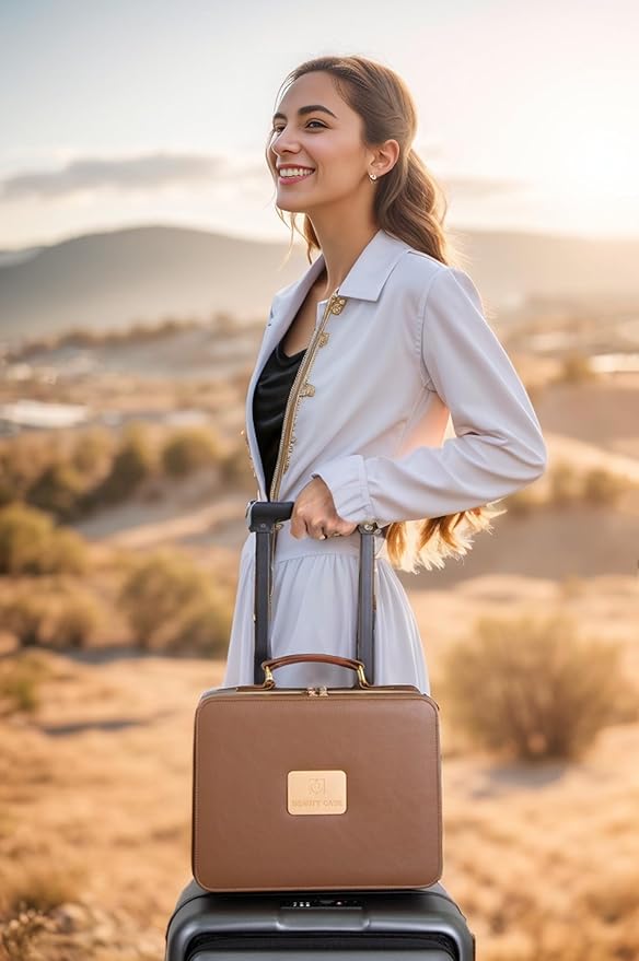 Travle Makeup Bag with LED Mirror, Makeup Train Case with Light Up Mirror, Portable Waterproof Makeup Organizer with Adjustable Dividers, Cosmetic Brush Holder Storage for Women Gift