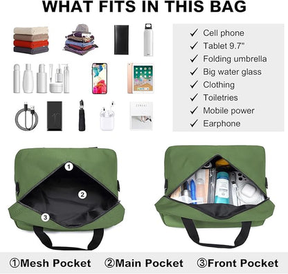 Kono Travel Duffel Bag 14L Under Seat Carry-on Bag Sports Tote Gym Bag Weekender Overnight Bags 13.78"x7.87"x7.87" Green