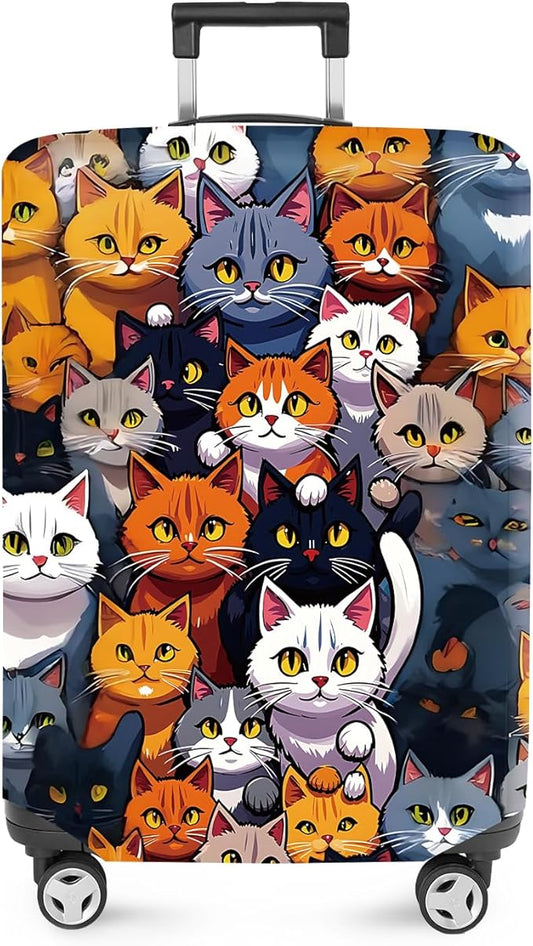 ANNA QUEEN Colorful Cat Luggage Cover, Fun Cat Design with Multiple Cats, Stretchable, Washable Travel Sleeve for 28-30 Inch Luggage
