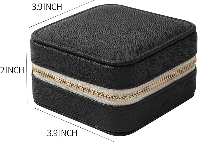 Genuine Leather Travel Jewelry Organizer Case with Mirror for Women, Small Mini Portable Jewelry Box for Earring, Ring, Necklace, Bracelet（Black）