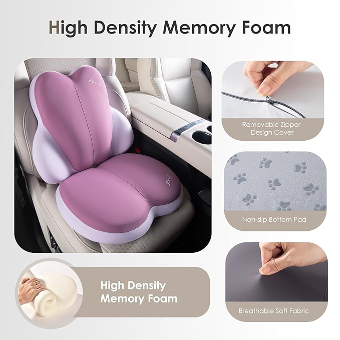 FLORICH Car Seat Cushion and Back Support for Car Ultrathick Memory Foam Office Chair Cushions with Lumbar Support Pillow for Sciatica & Back & Tailbone Pain Relief (Purple)