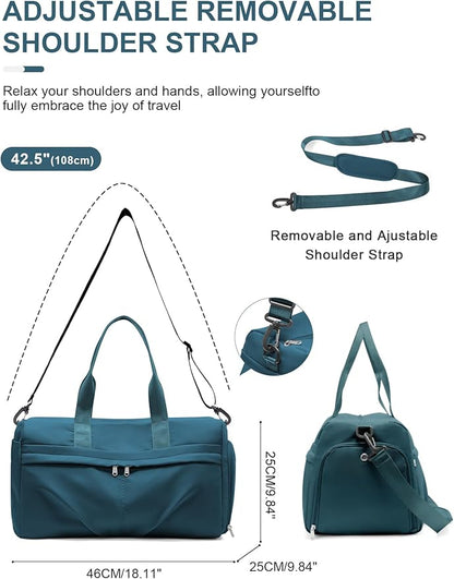 Gym Bag for Women Men with Shoe Compartment, Sport Duffel Bag, Waterproof Travel Weekender Overnight Carry on Bag for Yoga with Trolley Sleeve, Peacock Blue
