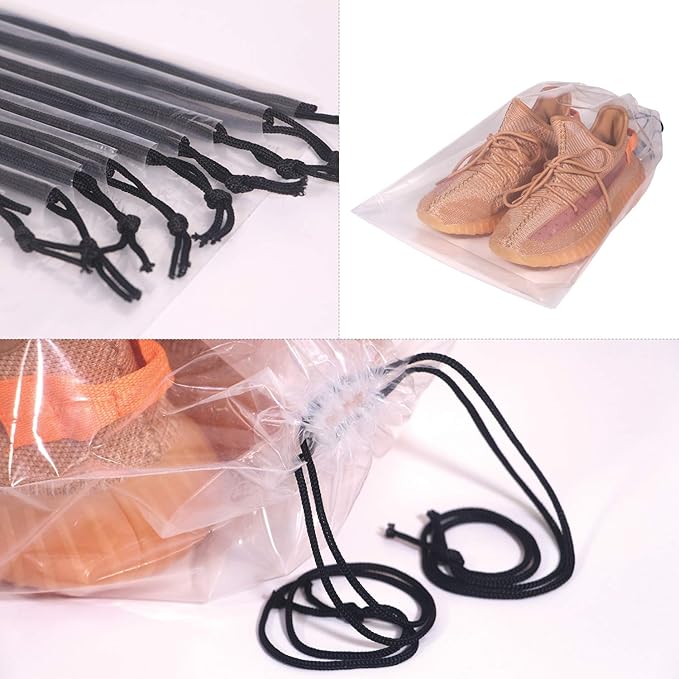 DIOMMELL Set of 24 Transparent Shoe Bags for Travel Large Clear Shoes Storage Organizers Pouch with Rope for Men and Women