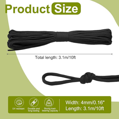 uxcell 4mm Nylon Rope, 10ft Portable Clothesline for Luggage and Backpack Tie Downs, Hanging Clothes, Swings, Camping and Mountaineering Tie Downs, Black