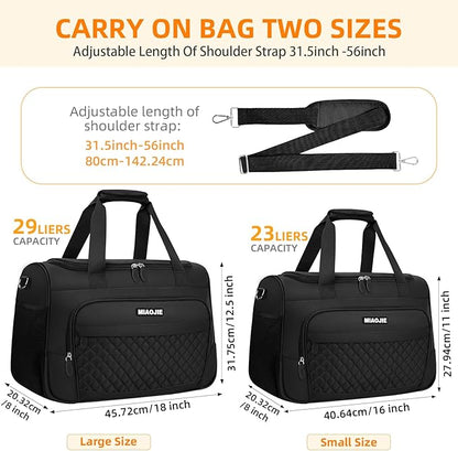 Travel Duffle Bag for Women, Underseat Carry On luggage Bag Foldable Overnight Weekender Hospital Bag Lightweight Airplanes Personal Item Travel Tote Bag for Women Birthday Gifts, 18IN Black