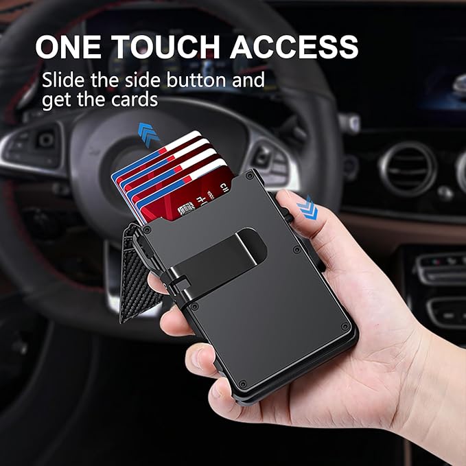 Airtag Wallet for Men, Mens Smart Wallet for Air Tag RFID Blocking, Minimalist Bifold Pop Up Aluminum Credit Card Case Holder 12+ Cards with ID Window, Gift for Men, No Airtag Included, Carbon Fiber