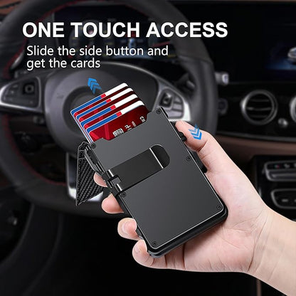 Airtag Wallet for Men, Mens Smart Wallet for Air Tag RFID Blocking, Minimalist Bifold Pop Up Aluminum Credit Card Case Holder 12+ Cards with ID Window, Gift for Men, No Airtag Included, Carbon Orange