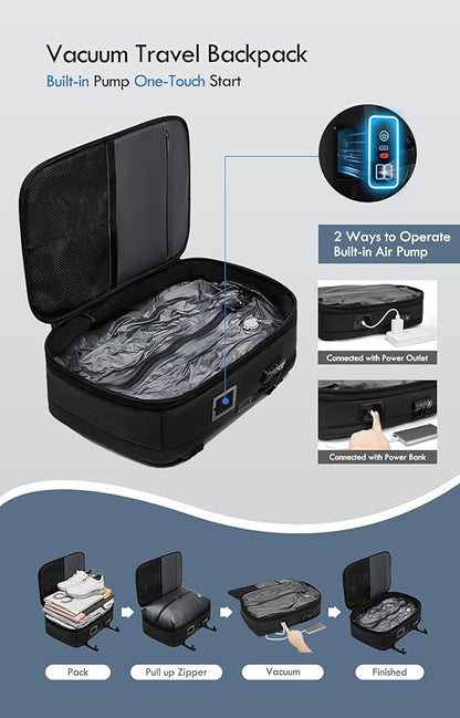 Vacuum Seal Backpack Travel with Built-in Pump 80L Expandable Travel Backpack with Vacuum System, TSA Lock Water Resistant Carry-On Backpack