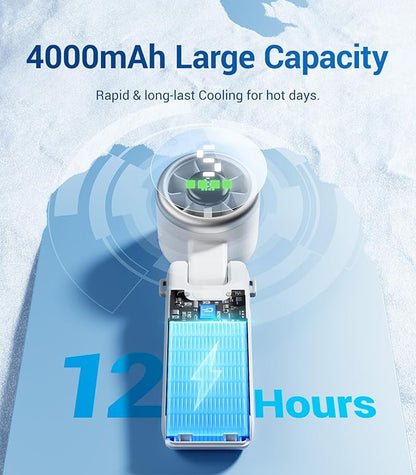 Diveblues Portable Handheld Turbo Fan, 5 Gear Wind, Battery Operated, Up to 12 Working Hours, 3 IN 1 Hand Fan with Air Turbo Tech Cooling Fan for Outdoor Activities, Travel, Working, Silvery white