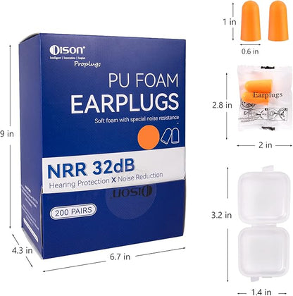 200Pairs Foam Earplugs, 32dB Disposable Noise Reduction Ear Plugs, Hearing Protection Bulk Ear Plugs for Shooting Range, Work, Travel,Concert