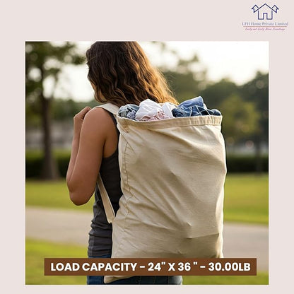 LFH Home Cotton Canvas Extra Large Laundry Bag with Handle, Heavy Duty Drawstring Closure Washable Laundry Bags School Travel, Home, Hotel, College Dorm, Organizer Sack, 24x36-Natural Thanks Giving