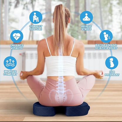 TushGuard Seat Cushion - Memory Foam Cushion for Office Chair, Car Seat, Airplane, Bleacher - Sciatica & Coccyx Pain Relief Desk Chair Cushion for Long Sitting Office Workers, Car Drivers(Blue)