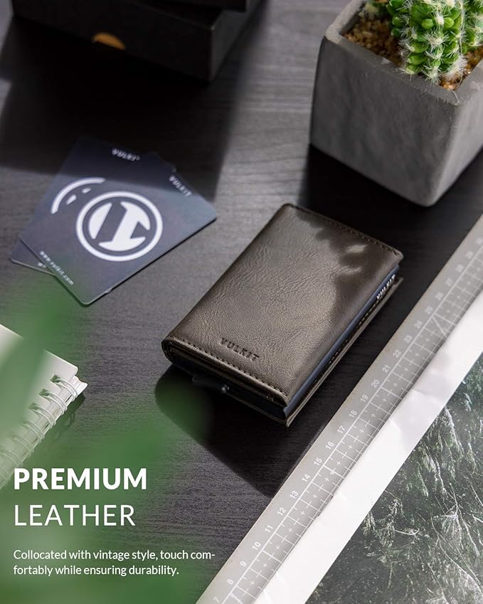 VULKIT Pop up Wallet Minimalist Cash Wallets RFID Blocking Leather Smart Credit Card Holder with Magnetic Closure for Men