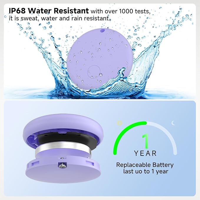 JTD Air Tracker Tags 5 Pack for Find My, 2025 Upgraded with IP68 Waterproof Item Finder with Left-Behind Alert, 5 Colors for Keys, Luggage, Backpack, Wallet. iOS Only.