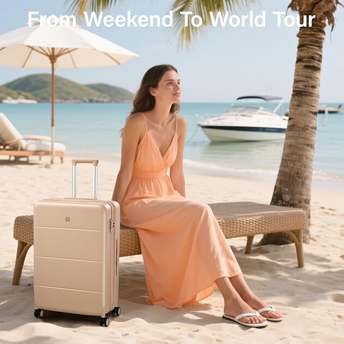 Hanke Expandable 28 Inch Luggage with Spinner Wheels, Hardside Large Suitcase, All-PC Hard Shell Checked Luggage, TSA Lock, Durable Checked-Large (Cuba Sand, 114L)