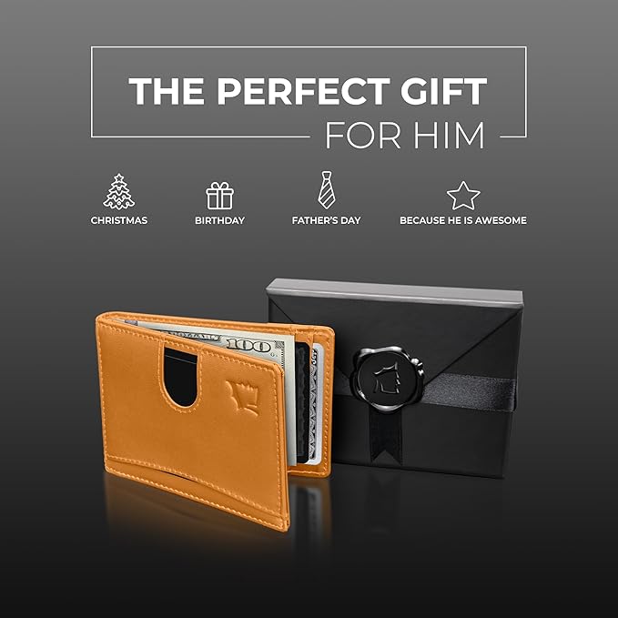 Kingly Cash Clip Slim Leather Wallet for Men with RFID Blocking & Money Clip - Minimalist Front Pocket Bifold Wallet Holds 12 Cards - Secure Card Holder with Easy Access Pull Tab