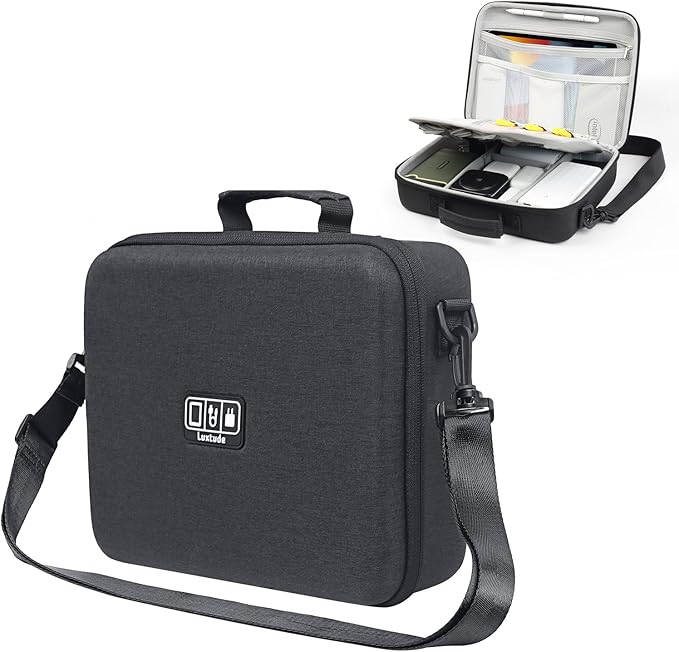 Luxtude Electronic Organizer Travel Case Large, Hard Case for Electronics, EVA Tech Organizers, Travel Cable Bag with Shoulder Strap, Charger Organizers Carrying Cases for iPad(Up to 11’’)
