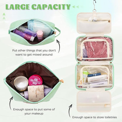 3 Travel Toiletry Makeup Bags for Women - Cute Makeup Bag Organizer Make Up Bag Travel Essentials Personalized Gifts Friend Gifts for Teenager Bridesmaids - Green B