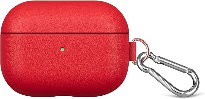 Lopie Leather Case with Keychain for AirPods Pro, Portable Real Leather AirPods Pro Case Cover for Woman - Red