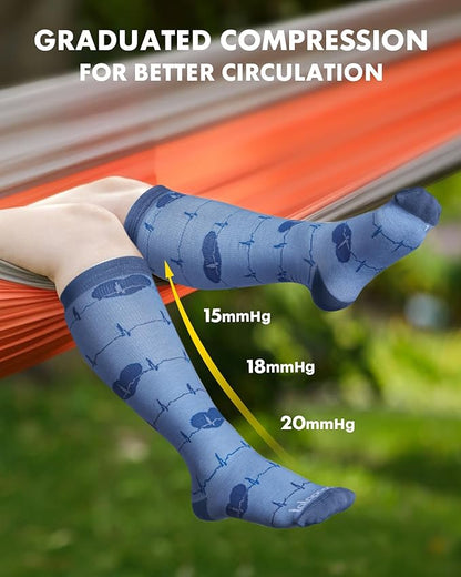 Bamboo Viscose Compression Socks for Women Men 2 Pairs 15-20mmHg Knee High Compression Socks Travel Nurse