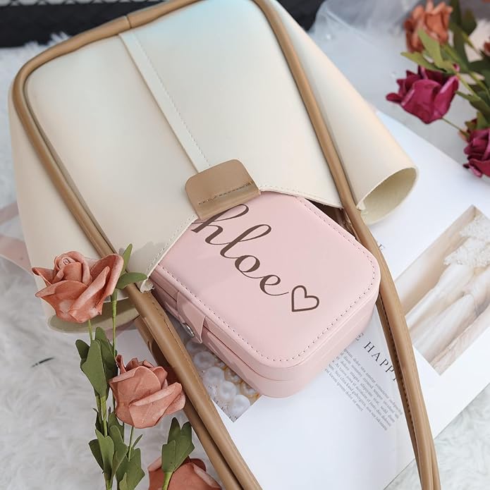 Personalized Jewelry Box for Women, Custom Travel Jewelry Case with Name and Birth Flower, Leather Jewelry Box for Rings, Earrings, Necklaces, Personalized Gifts for Women