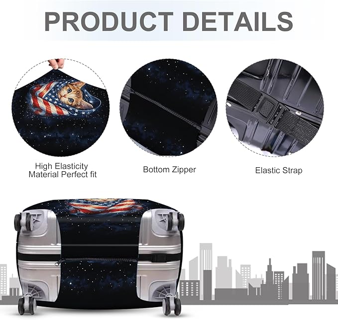 ANNA QUEEN Cute Patriotic Cat Luggage Cover, American Flag Suitcase Protector, Stretchable, Washable Travel Cover for 28-30 Inch Luggage