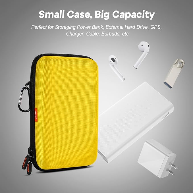 Bright Yellow Hard Shell Electronic Organizer Carrying Case - Shockproof Large Storage Case for Hard Drive, Phone, Power Bank, Charger, Earbuds - Zipper Pouch Gadget Bag for Business, Travel