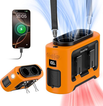 Socool 14500mAh Portable Waist Fan Clip On Wearable Belt Shirt Fan 5 Speeds with Dual Air Outlet & Flashlight Personal Hanging Neck Fans Battery Operated Rechargeable 40H Cooling For Camping Jobsite