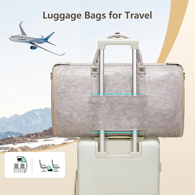 Garment Bags for Travel, Convertible Suit Travel Bag for Women, Stylish Carry On Garment Bag with Toiletry Pocket, Shoulder Strap & Shoes Compartment, 2 in 1 Foldable PU Leather Duffle Bag, Multicolor