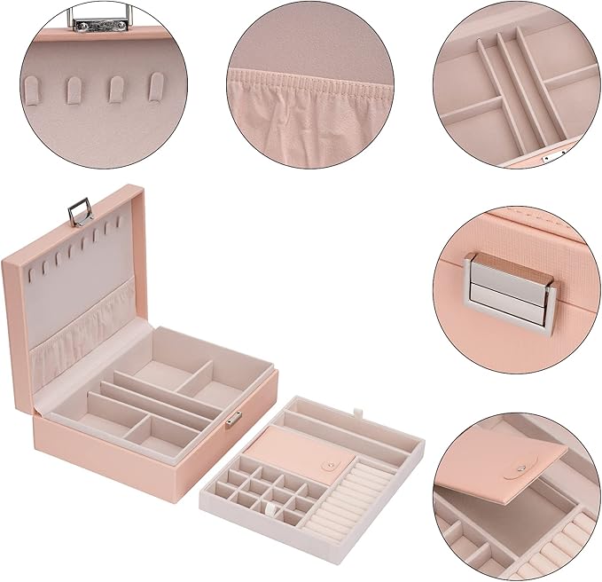 Jewelry Organizer Box Travel Jewelry Box Storage Organizer Case Earring Ring Necklace Box Large Travel Jewelry Case/PINK