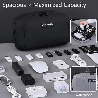 Electronics Travel Organizer Case - Tech Accessories Cord Storage Bag for Phone, Charger, Power Bank, Cables, USB, SD Card, Earphones, Magic Mouse - Portable Cable Organizer Pouch for Travel (Black)
