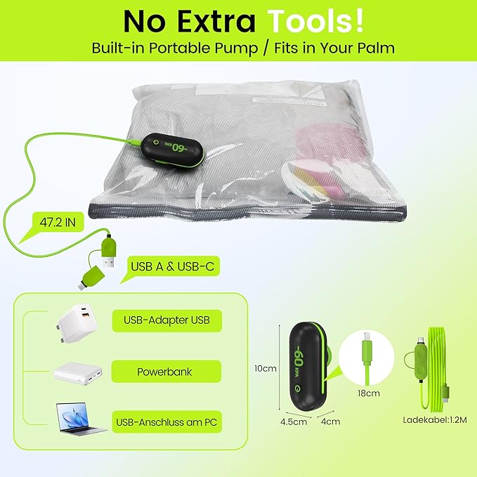 (17PACK) Travel Vacuum Bags with USB Pump-Portable Vacuum Packing Seal for for Travel & Home, Vacuum Compression Packing Seal Bags for Clothes, Bedding & Seasonal Storage