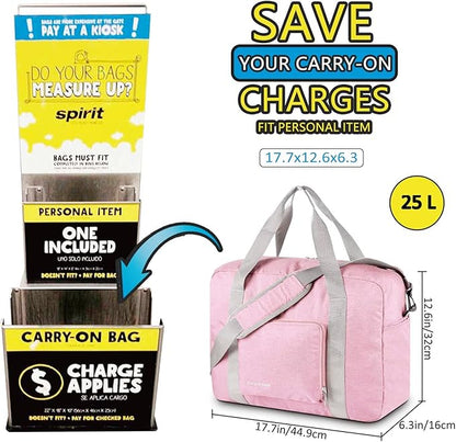 For Allegaint Airlines Personal Item Bag 17.7x12.6x6.3 Foldable Travel Duffel Bag Underseat Carry-on Luggage for Women and men 25L(Pink)