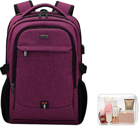 DUSLANG 17 Inch Laptop Backpack for Travel Water Resistant College Backpack for Women Laptop Bag with USB Charging Port and Clear Toiletry Bag Work Backpack,Rose