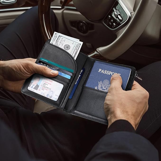 Polare Napa Leather Travel Passport Holder with YKK Zipper Pocket Snap Passports Cover RFID Blocking Passport Wallet Holders 2 Passports (Black with Zipper Pocket)