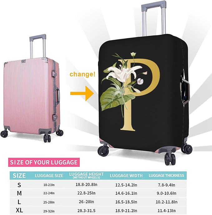 Decorative P Suitcase Protectors Elastic Washable Luggage Covers With Concealed Zippers For 18-32 Inch Luggage (Size S: Fits 18-21 Inch)