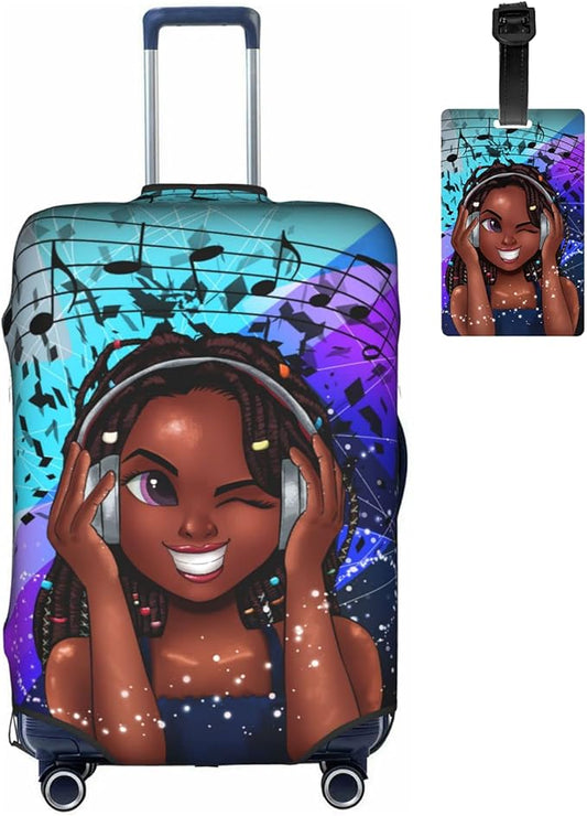 Suitcase protector cover tsa approved luggage cover for Suitcase Washable Suitcase Protector Anti-scratch Suitcase cover X-Large Black Girl Music