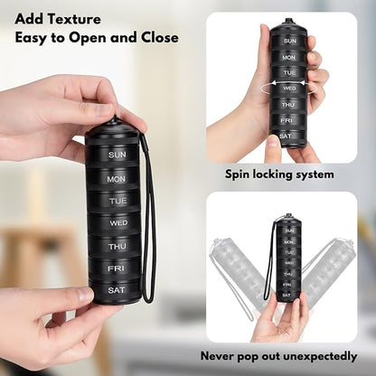 Pill Organizer Weekly Metal Travel Pill Box Waterproof - 7 Day Large Aluminum Alloy Pill Container, Portable Daily Pill Case for Vitamin, Medicine, Supplement, Fish Oil