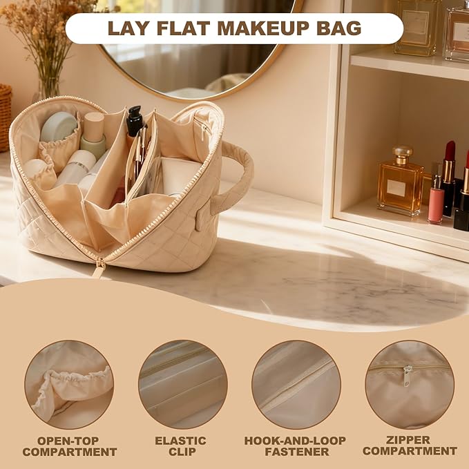 Makeup Bag,Quilted Puffer Cosmetic Bags,Travel Toiletry Bag for Women,Large Capacity Waterproof Make up Bag Set