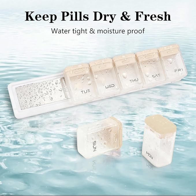 Weekly Pill Organizer Magnetic Large Travel Pill Case, Week Once Daily Medication Dispenser Medicine Container Holder for Supplement Box 7 Day 1 Time a Day (Brown)