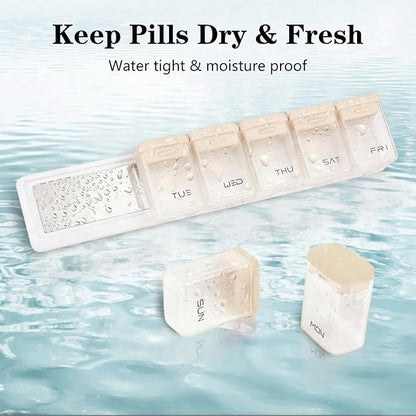 Weekly Pill Organizer Magnetic Large Travel Pill Case, Week Once Daily Medication Dispenser Medicine Container Holder for Supplement Box 7 Day 1 Time a Day (Brown)